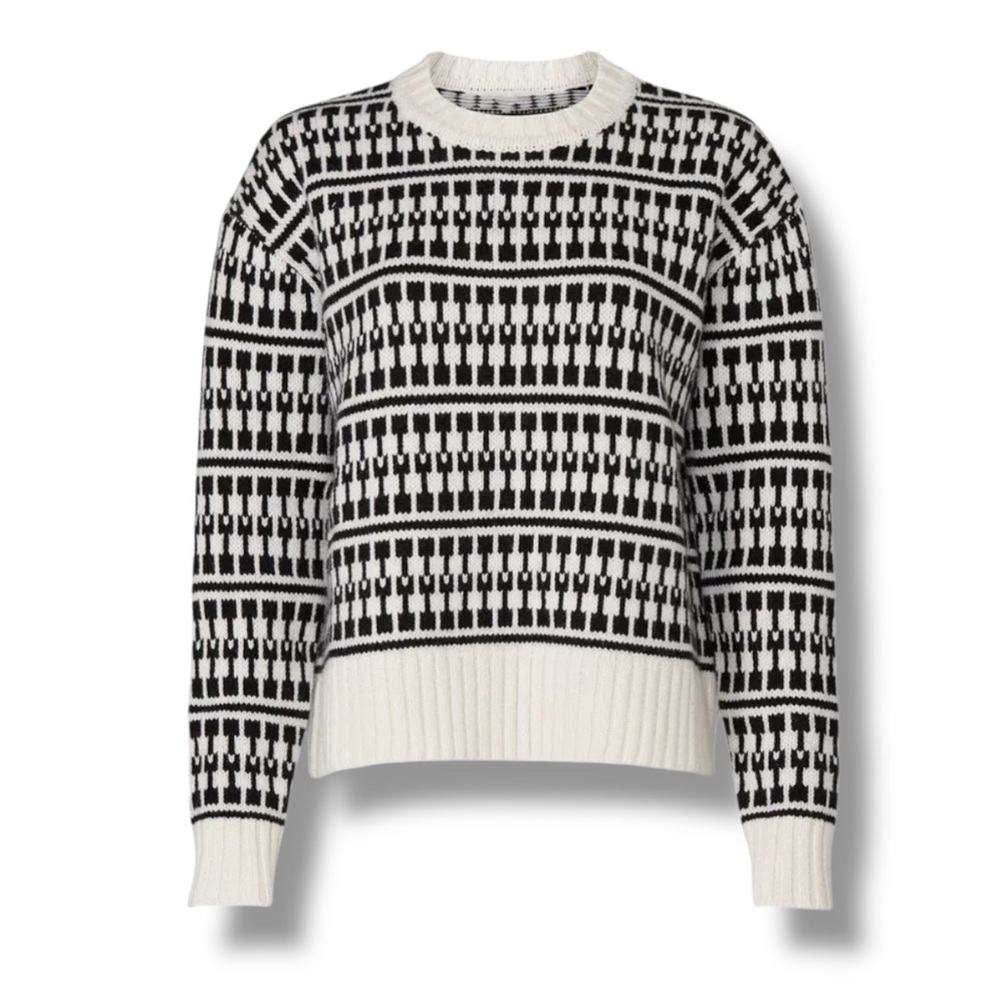 JASON WU Geometric Wool Sweater Black Cream Small